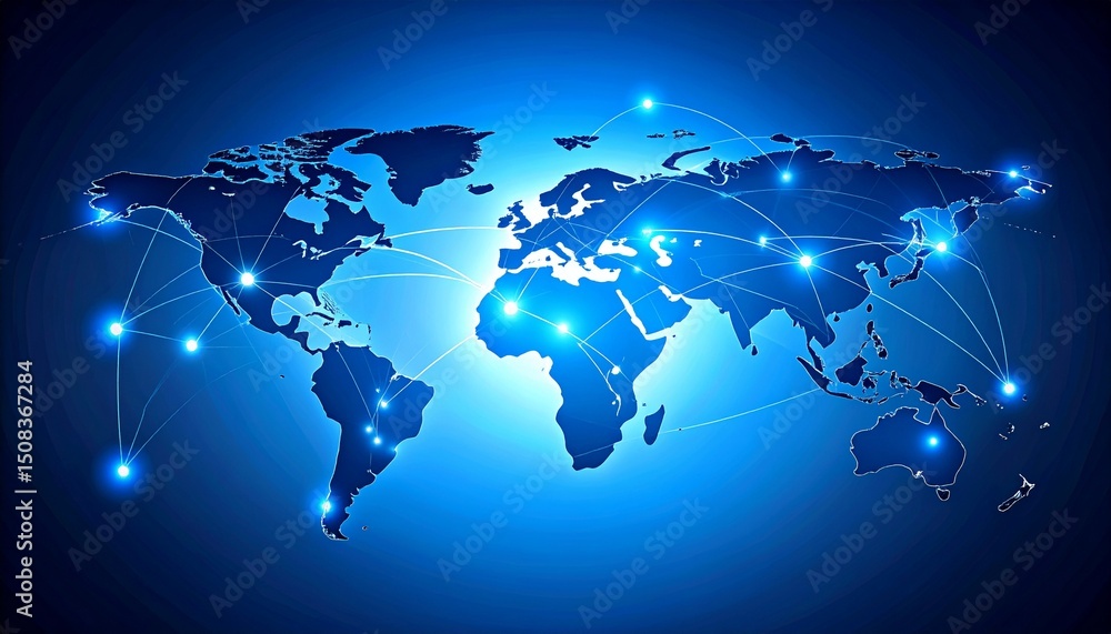 Aufkleber glowing abstract world map representing global network and connectivity