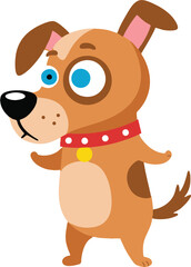 Fototapeta premium Cartoon dog standing with a red collar and yellow bell