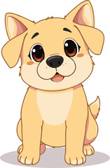 A cartoon dog sits gazing forward with big shiny eyes
