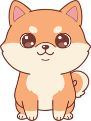 A cartoon Shiba Inu sits with wide eyes and a curly tail