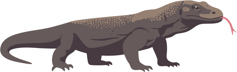 Komodo dragon brown tongue out walking position