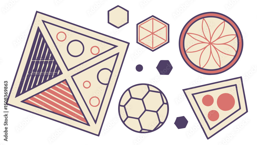 Aufkleber geometric shapes composition featuring triangles hexagons ovals and circles in a stylized design
