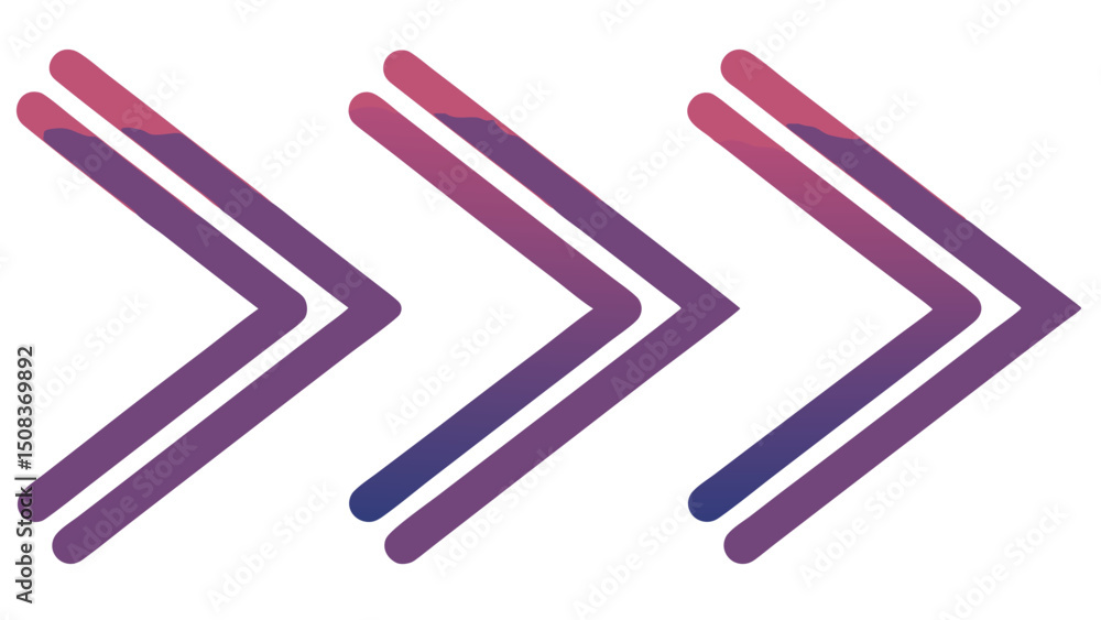 Poster three right pointing chevron symbols in a row with a purple and pink gradient on a white background