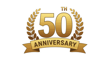 Golden 50th Anniversary Logo with Laurel Wreath and Ribbon