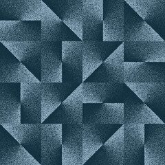 Blue noise grain stipple texture pattern of geometric shapes mosaic, vector background. Abstract seamless pattern of stipple dot or noise grain texture with geometric triangles or square pattern