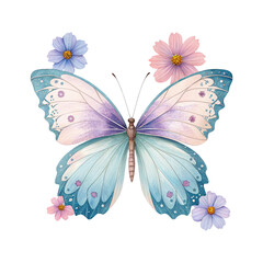 Vintage Butterfly and Floral Illustration Bundle – Transparent Botanical Watercolor Clipart with Transparent Background