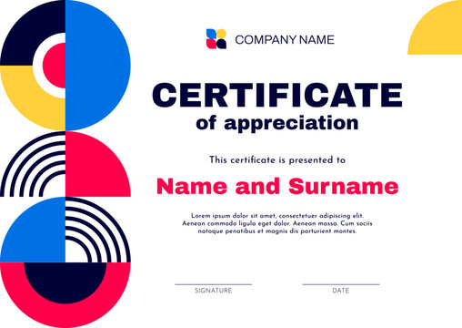 Business certificate template with geometric abstract background, vector diploma. Certificate of appreciation or diploma award layout template with modern geometric shapes pattern background - Powered by Adobe