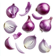 set onion jumping slice pieces ,on white background