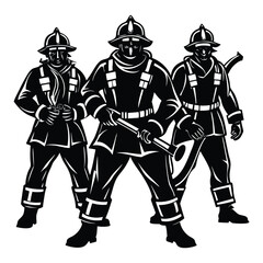 Firemen. Black and White Illustration, Isolated On White Background