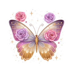 Vintage Butterfly and Floral Illustration Bundle – Transparent Botanical Watercolor Clipart with Transparent Background
