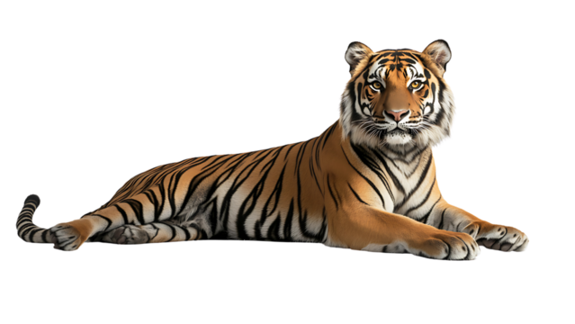 Tiger lying down isolated on transparent background
