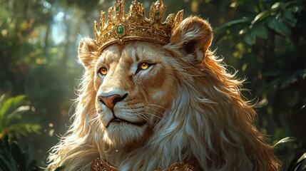 Golden crowned lion forest portrait