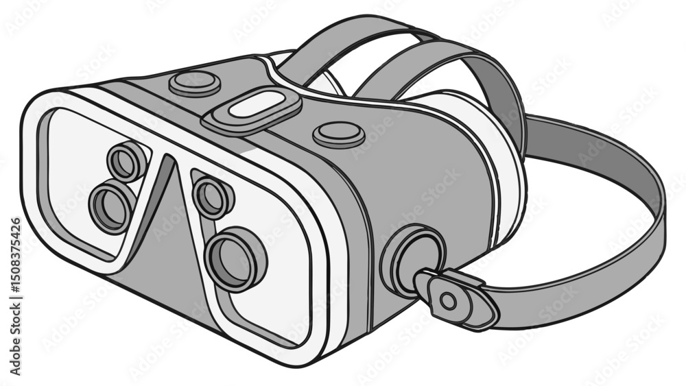 Poster detailed vector of a vr headset with visible reflections and advanced lenses, symbolizing immersive 