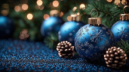 blue christmas background with snowflakes and christmas  HD 8k wallpaper photographic image