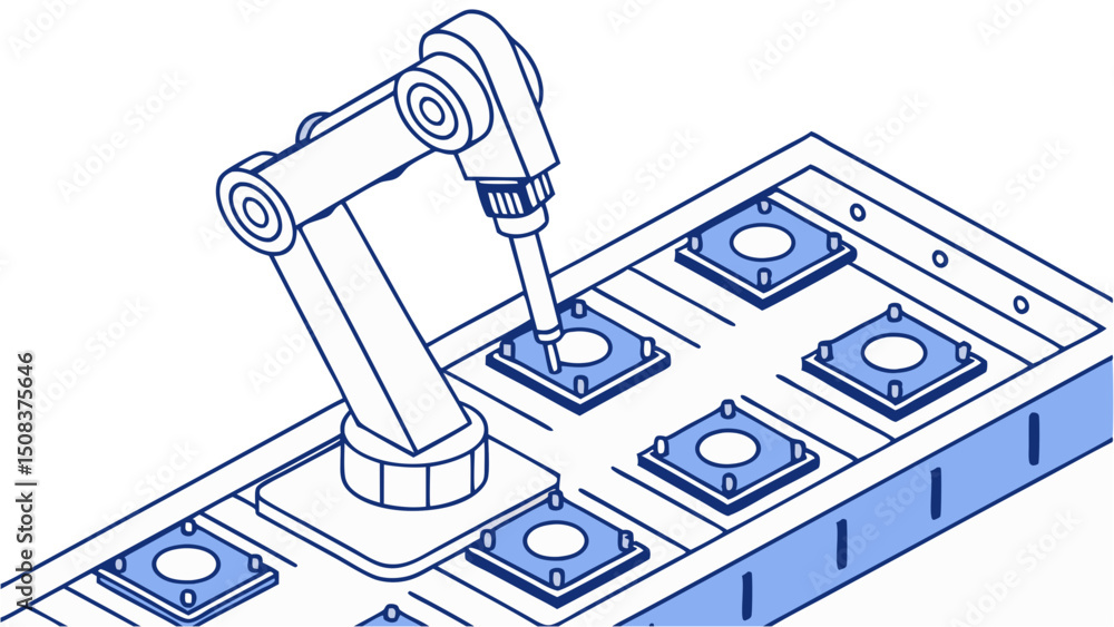 Aufkleber vector of an ai-powered industrial robotic arm operating on an assembly line, highlighting precision