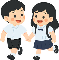 Illustration of School Children Walking Hand in Hand