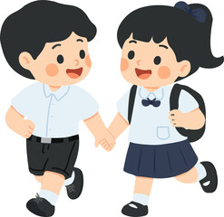 Illustration of School Children Holding Hands