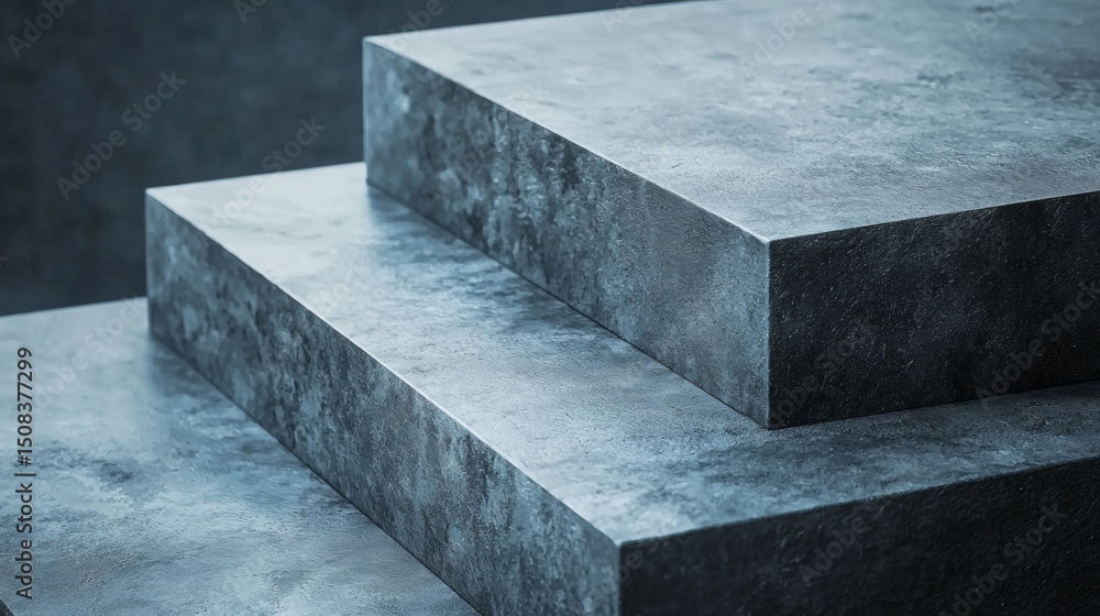 Poster concrete stair blocks with shadow on grey wall in modern architecture abstract composition scene