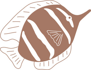 Copperband butterflyfish artistic vector illustration. Hand drawn silhouette of coral reef fish for souvenir printing. Decorative art with ocean habitat. Isolated on white background sea themed print