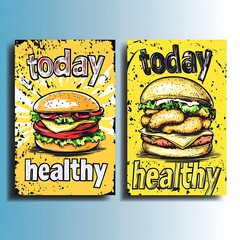 Two illustrations of burgers, promoting healthy eating.