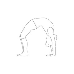 woman bending her body on her hands and feet line illustration design