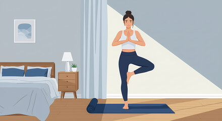 Fototapeta premium Woman Doing Yoga in Bedroom