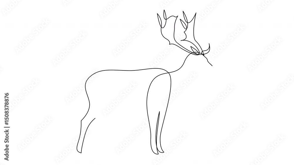 Poster animated continuous single line design of deer. animal line art animation. self drawing motion graph