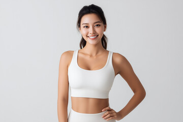 Obraz premium ヘルシーな女性ポートレート、フィットネスと笑顔が映える、AI