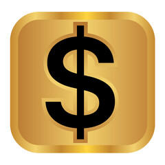 Square button golden dollar sign