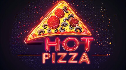 Neon sign design of a slice of pizza.
