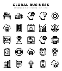 Global Business Lineal Filled icons collection. 25 icon set in a Lineal Filled design.