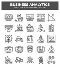 Collection of Business Analytics Icons: Data Analysis. Marketing. and E-commerce