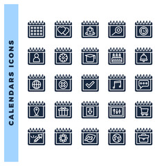 25 Calendars Glyph icon pack. vector illustration.