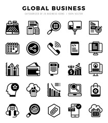 Global Business icons set. Collection of simple Lineal Filled web icons.