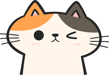 Cute cat winking eye face cartoon doodle illustration for nursery or kid shower