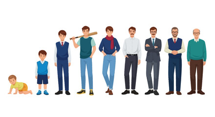 Obraz premium Illustration of a Mans Life Cycle from Infant to Elderly