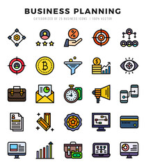 Business Planning Lineal Color icons collection. 25 icon set. Vector illustration.