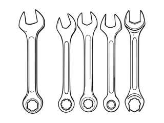 Adjustable Wrench line art vector illustration