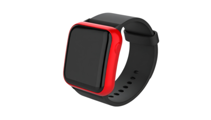 Elegant Tech Ring: A sleek and stylish, modern technology device, ring with a vibrant red and black, perfect for fitness or modern lifestyle, with emphasis on its minimalist design on white in Png