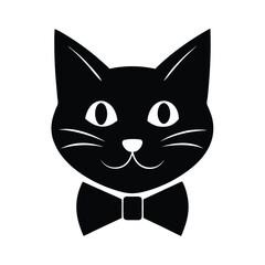 Obraz premium cat head with bow tie icon silhouette on white bac (1).eps