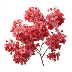 Fototapeta premium Pink blossoms with branch detail on white background