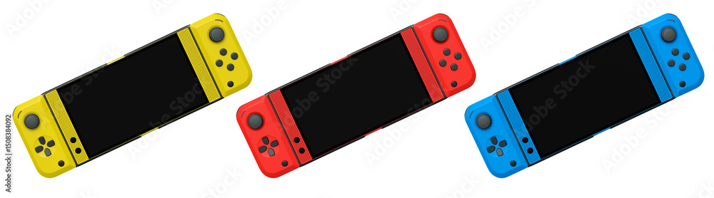 Poster realistic video game controllers console attached to mobile phone isolated on white background with 