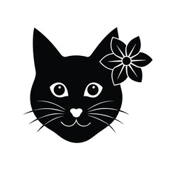 cat head with flowers icon silhouette on white bac.eps