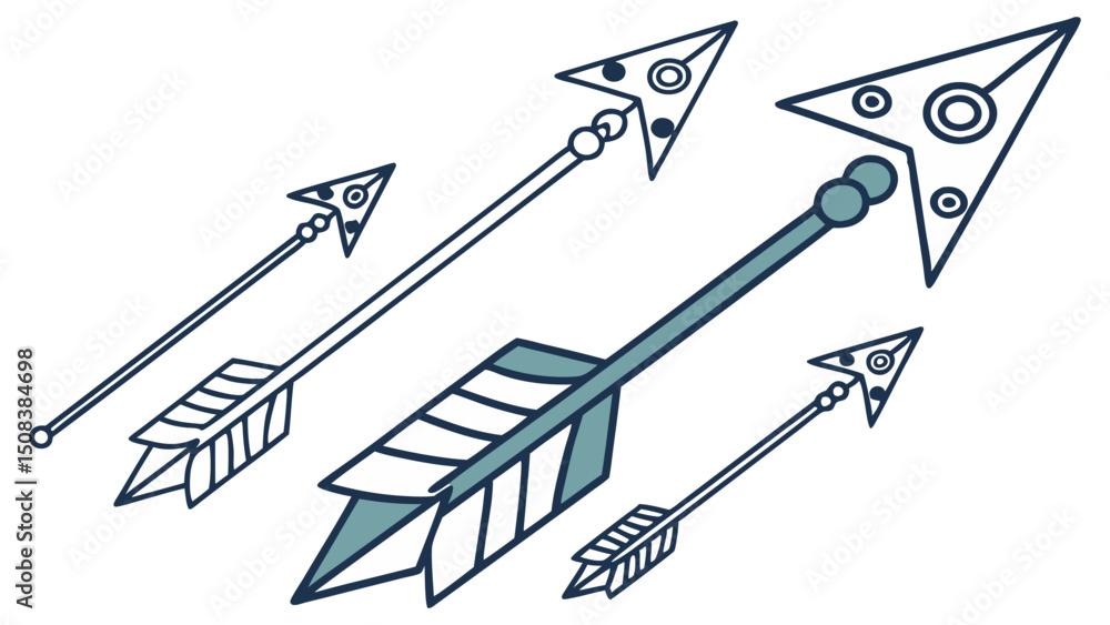 Poster stylized depiction of several arrows pointing upwards with varying designs and colorations shown