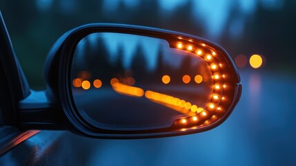 Modern car mirror with night driving lights