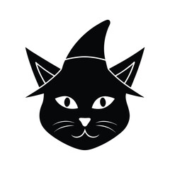 Obraz premium cat head with witch hat icon silhouette on white b.eps