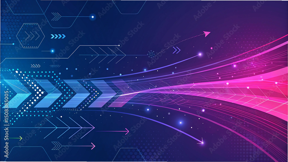 Fototapete abstract futuristic technology background with arrows and dynamic data flow visualization