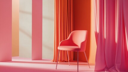 Modern fashion pink chair shadows light geometry design aesthetic empty scene contemporary minimal