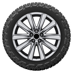Silver shiny wheel on off road tire
