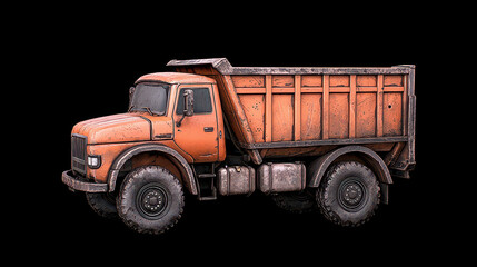 Rusty Orange Dump Truck on Black Background